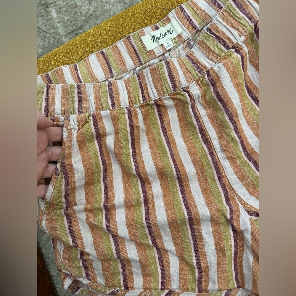 Madewell Linen Striped Shorts | Multicolor | Pull-On Elastic Waist | Size M - Picture 4 of 8